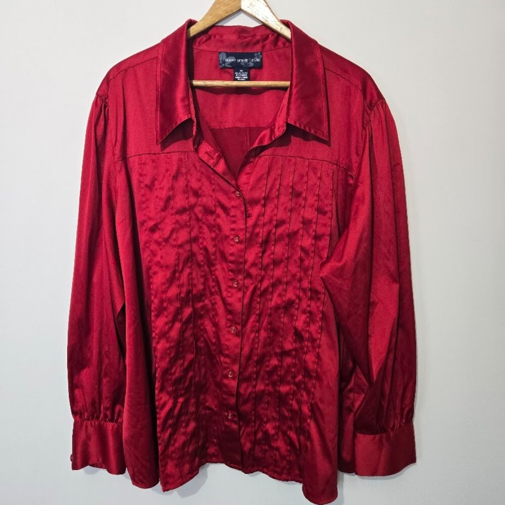 Susan Graver Red Charmeuse Pintuck Blouse Size 3X Stretch Event Occasion Elegant